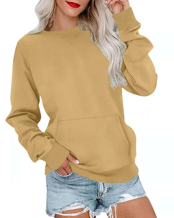 Bluza Jednolity Kolor Okrągły Dekolt Długi Rękaw Swobodny