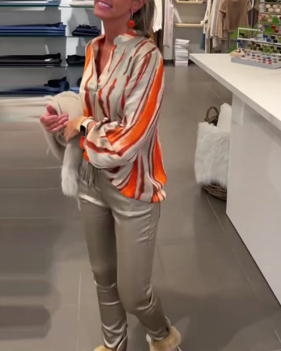 Bluzka z długim rękawem i nadrukiem w paski