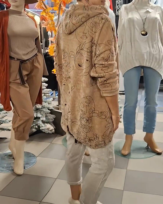 Hoodie Luźny Fason Drukowany Z Kapturem