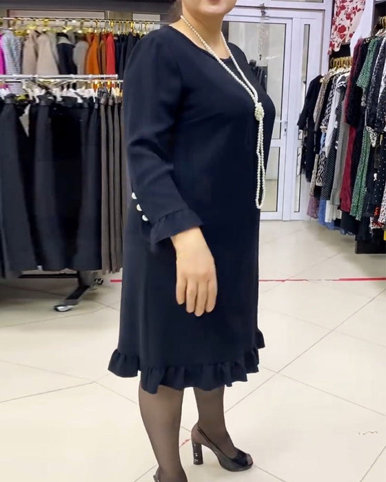 Patchworkowa marszczona sukienka w jednolitym kolorze