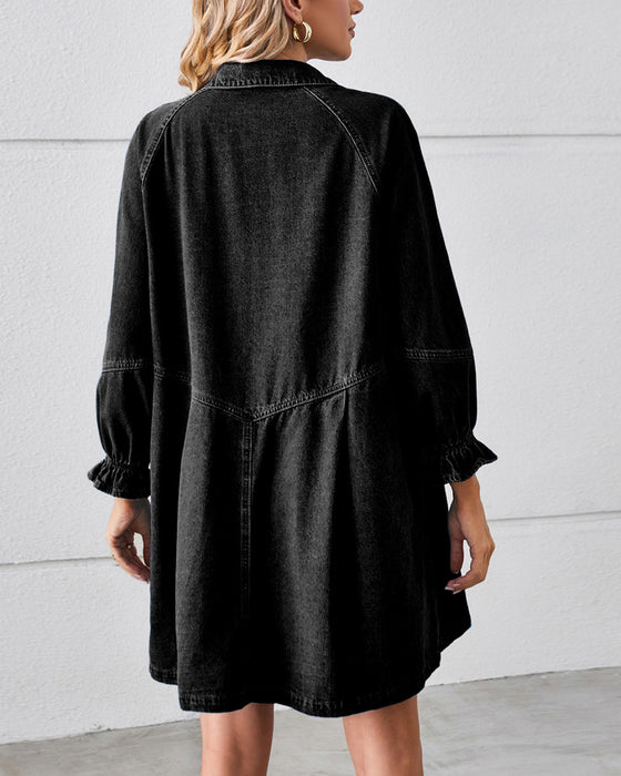 Sukienka Denim Patchwork Długi Rękaw