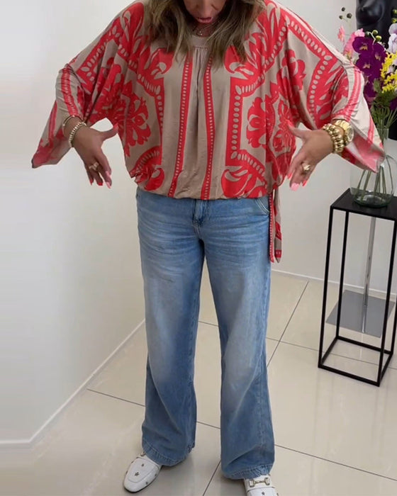 Bluzka z długim rękawem i okrągłym dekoltem z nadrukiem