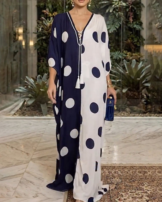 Sukienka V-Szyja Duży Polka Dot Swobodny