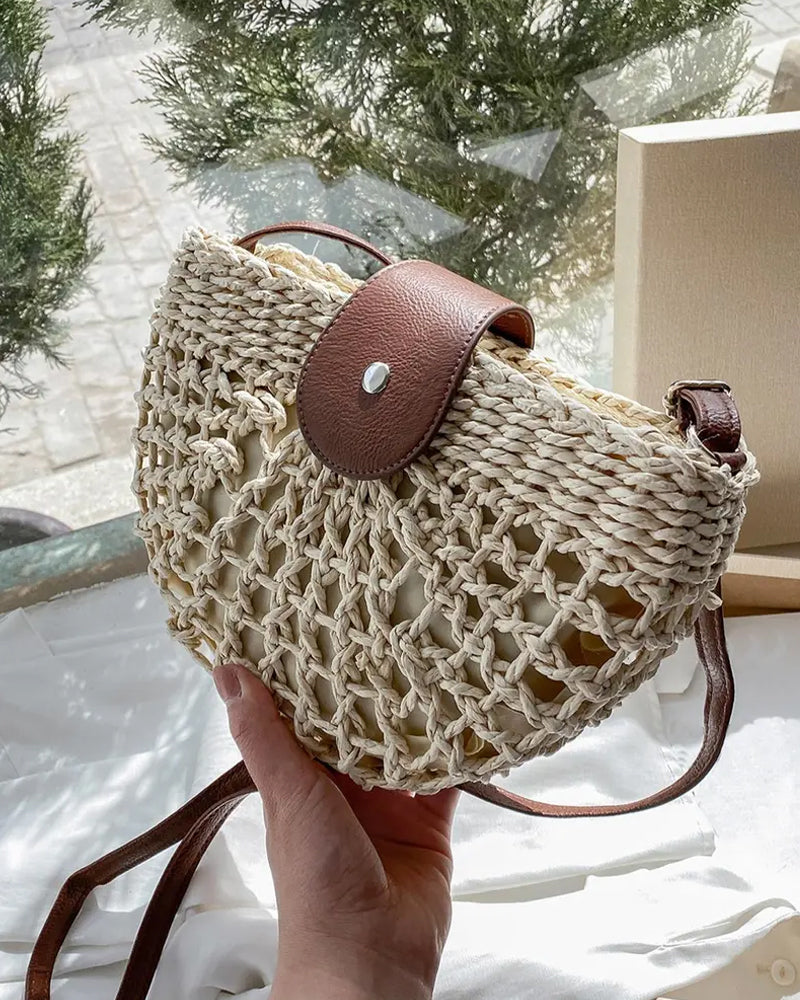 Torba Boho Półokrągły Kształt Ażurowy Słoma