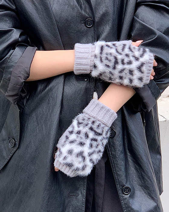 Rękawiczki Print Leopardzi Futro