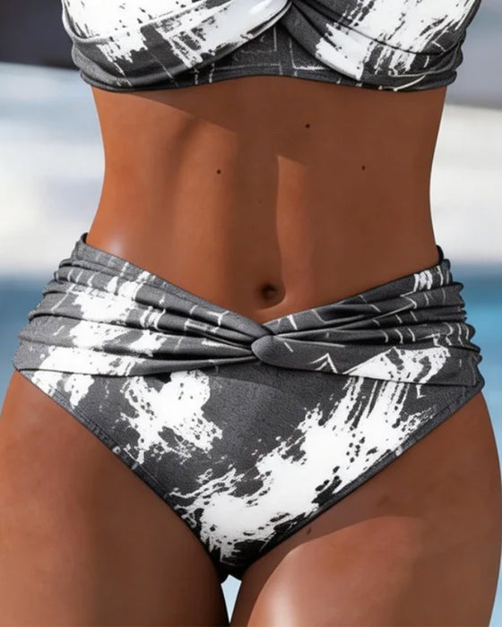 Bikini Halter Plisowany Metalowy Guzik