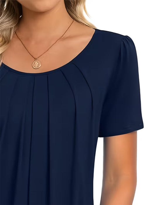 T-Shirt Plisowany Swobodny Krótki Rękaw