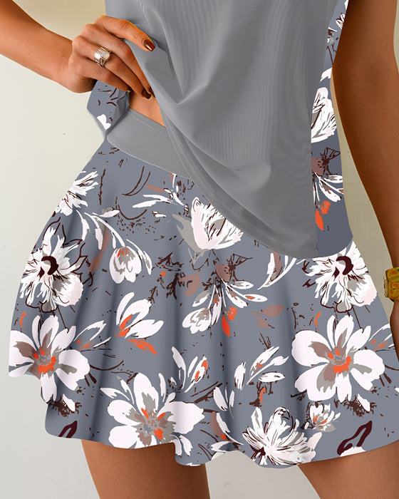 Tankini Bez Rękawów Patchwork Kwiatowy