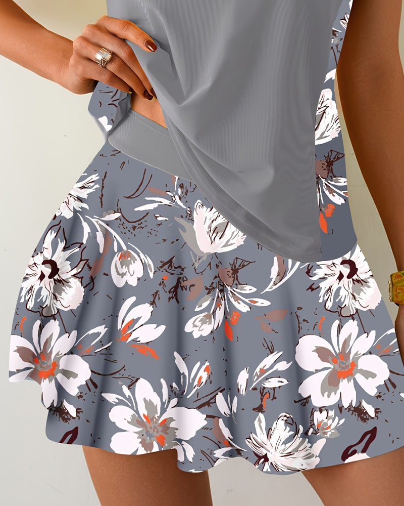 Tankini Bez Rękawów Patchwork Kwiatowy