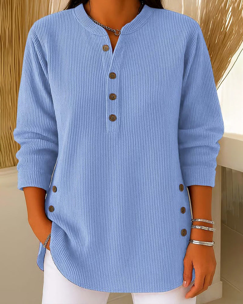 Sweter Henley Guzik Gładki