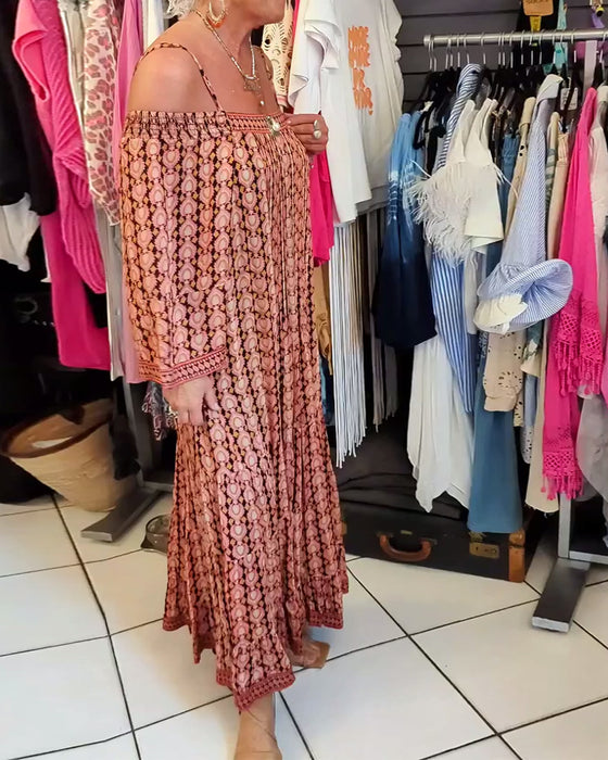 Luźna Sukienka Na Ramiączkach W Stylu Boho
