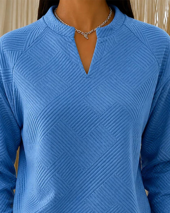 Bluza Dekolt W Serek W Paski Raglan Jednokolorowy