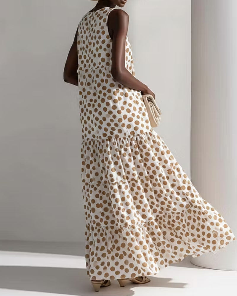 Sukienka Okrągły Dekolt Vintage Polka Dot Bez Rękawów