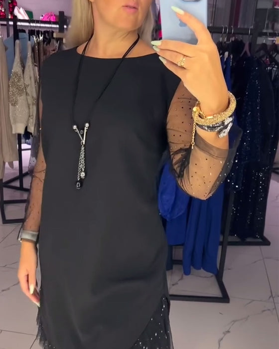 Sukienka Okrągły Dekolt Przezroczysta Siatka Szycie