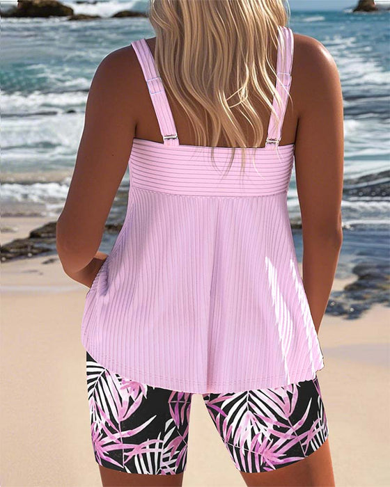 Tankini W Paski Top Z Nadrukiem Na Spodnie Plażowe