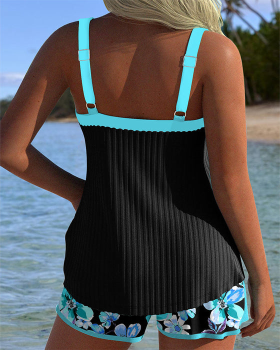 Tankini Z Dekoltem W Serek Drukowane Sportowe Szorty