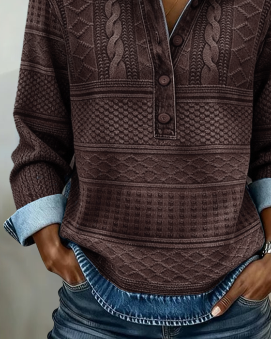 Sweter Modny Pół Guzik Klapa