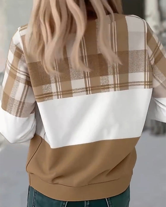 Bluza Codzienna W Kratę Kontrastowy Kolor