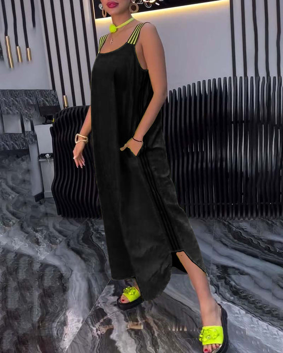 Sukienka Splicowana Zawieszenie Luźna