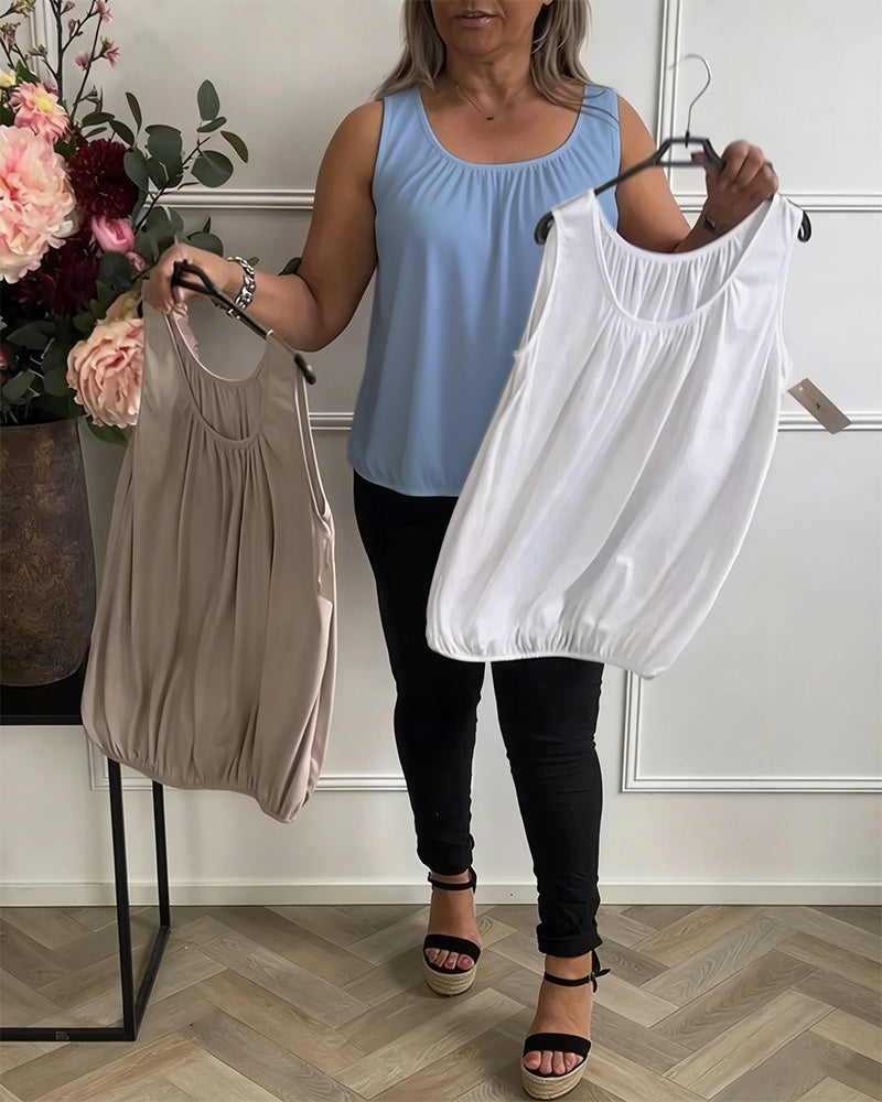 Top Bez Rękawów Jednolity Plisowany