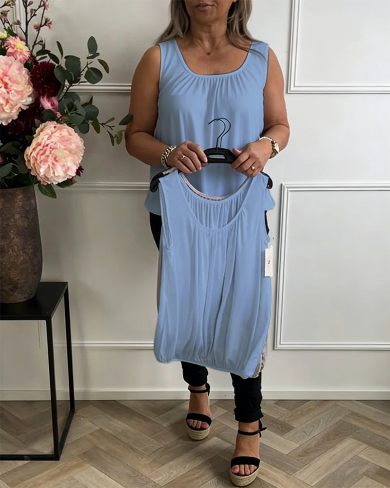 Top Bez Rękawów Jednolity Plisowany