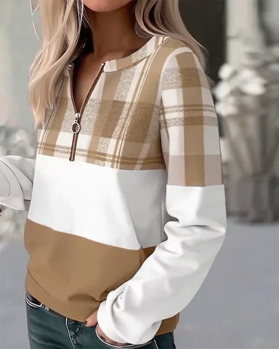 Bluza Codzienna W Kratę Kontrastowy Kolor