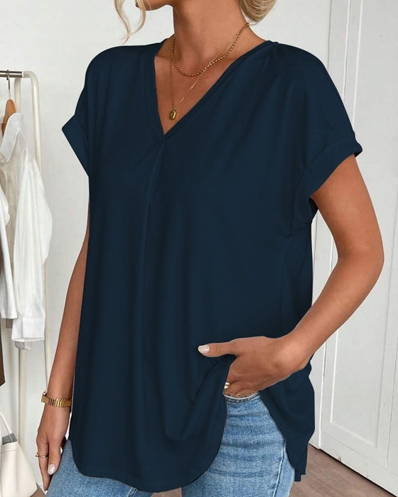 T-Shirt Z Krótkim Rękawem Jednolity Kolor Patchwork