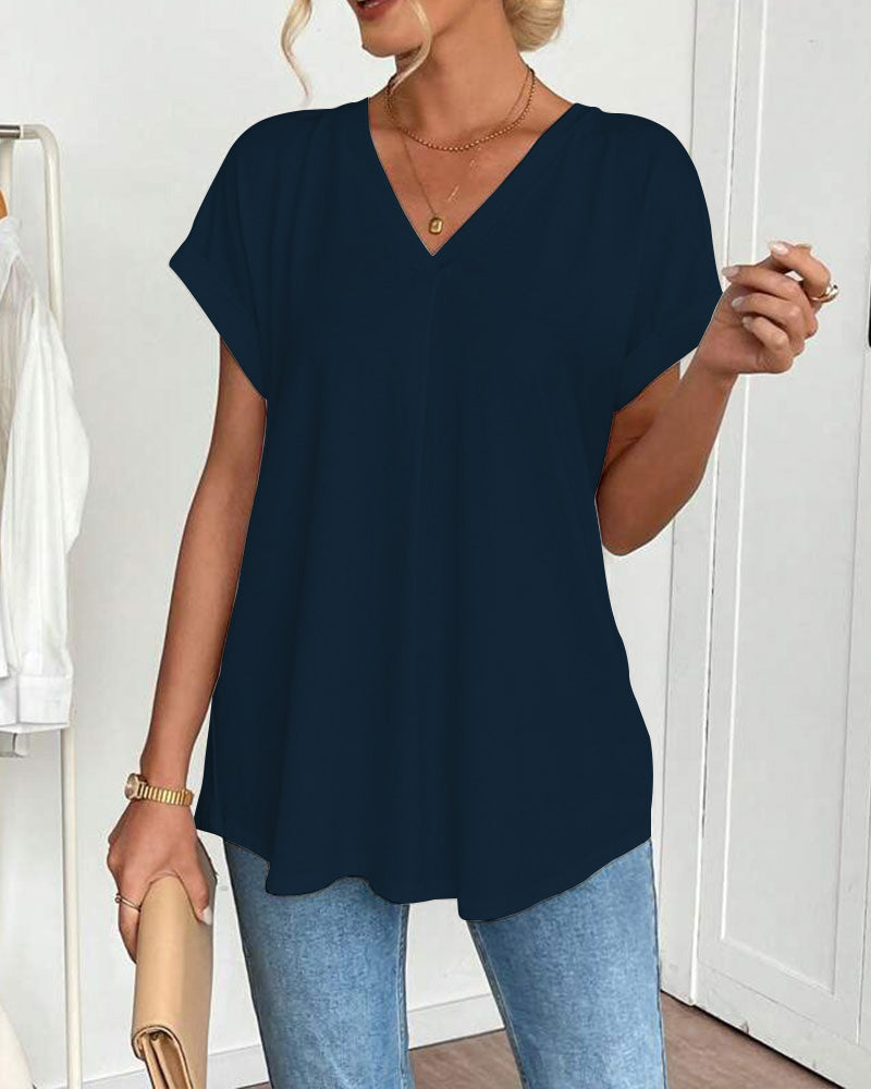 T-Shirt Z Krótkim Rękawem Jednolity Kolor Patchwork