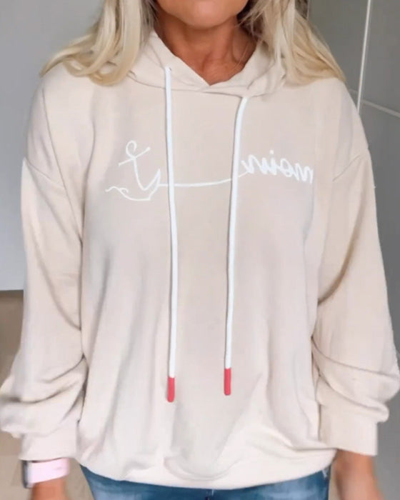 Luźna bluza z kapturem z nadrukiem kotwicy