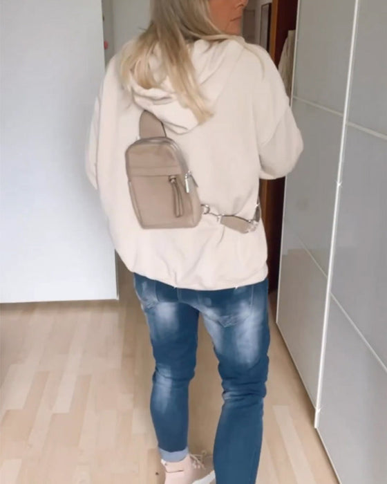 Luźna bluza z kapturem z nadrukiem kotwicy