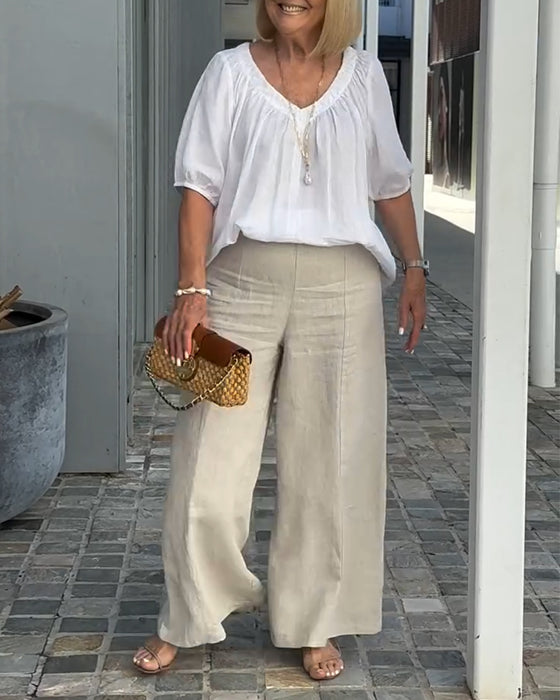 Zestaw V-Neck Casual Luźne Spodnie