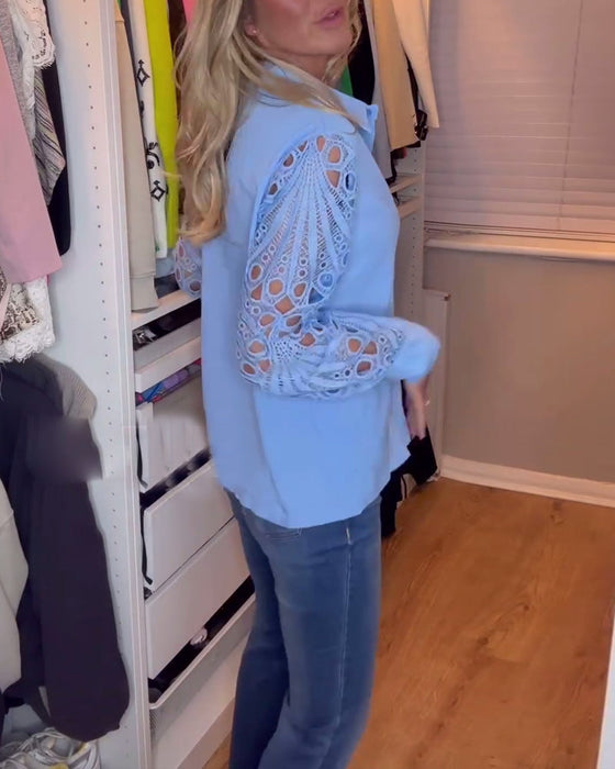 Koszula w jednolitym kolorze z koronkowymi rękawami