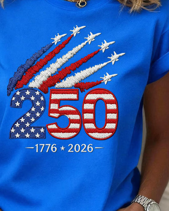 T-Shirt Flaga Samolot Nadruk Krótki Rękaw