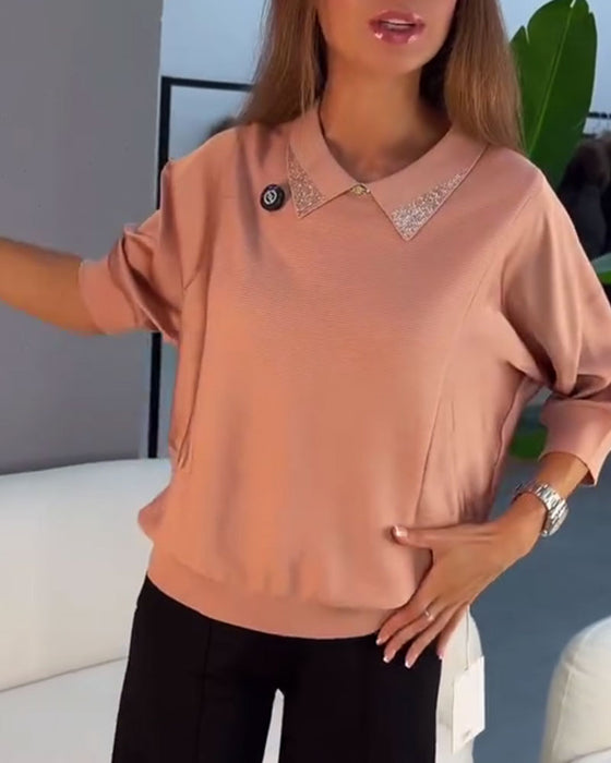 Pullover Klapa Długość Do Łokcia Rękaw Dzianinowy Eleganck