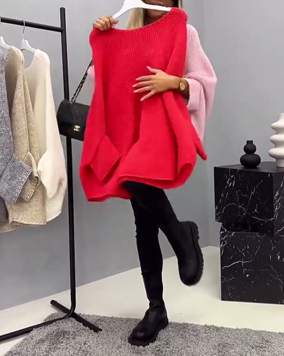 Sweter z rękawem typu nietoperz i okrągłym dekoltem