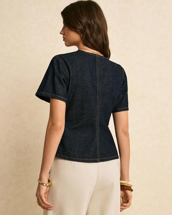 Bluzka Nieregularny Lace-Up Denim