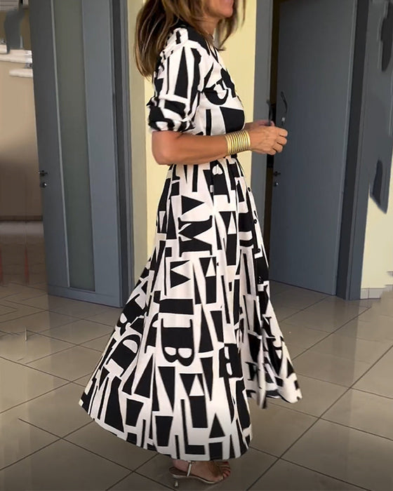 Sukienka z geometrycznym nadrukiem o luźnym kroju