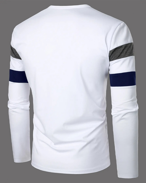 T-Shirt Męski Z Okrągłym Dekoltem W Paski Z Długim Rękawem