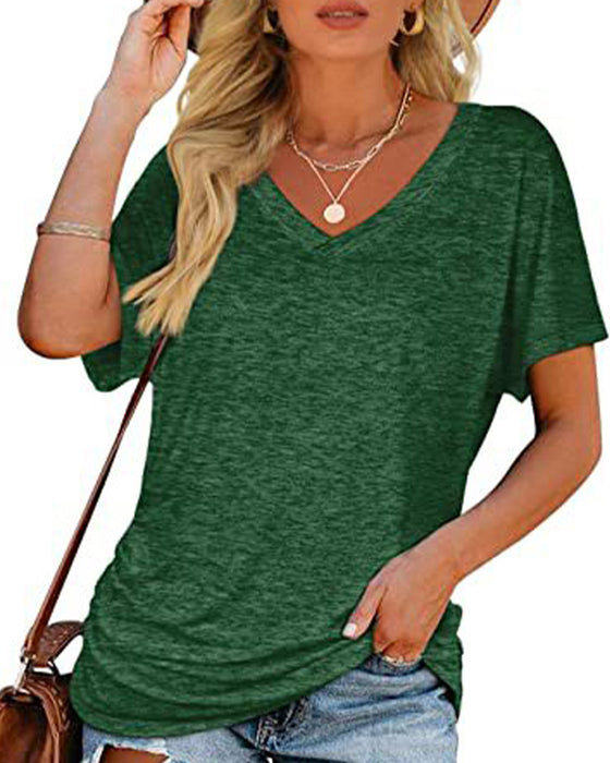T-Shirt Plisowany Jednokolorowy Dekolt W Serek