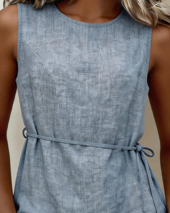 Tank Top Bez Rękawów Okrągły Dekolt Gładki