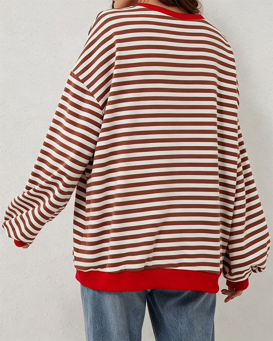 T-Shirt W Paski Okrągły Dekolt Blok Kolorów