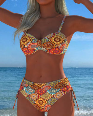 Bikini Sznurowany Kółko Nadruk