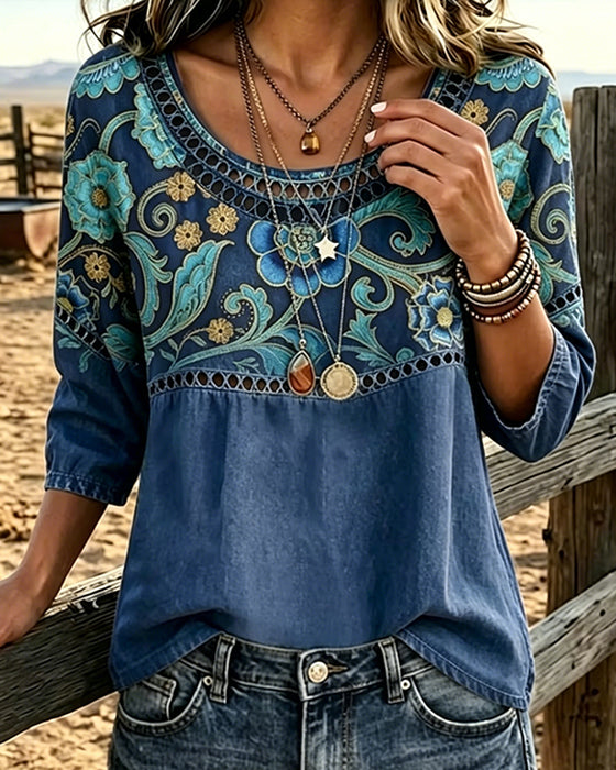 Bluzka Wyrzynany Nadruk Vintage