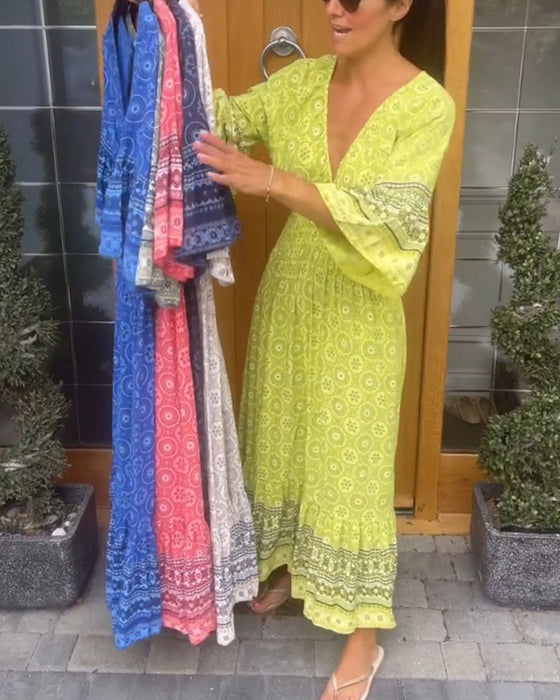 Długa sukienka z długim rękawem w kształcie litery V