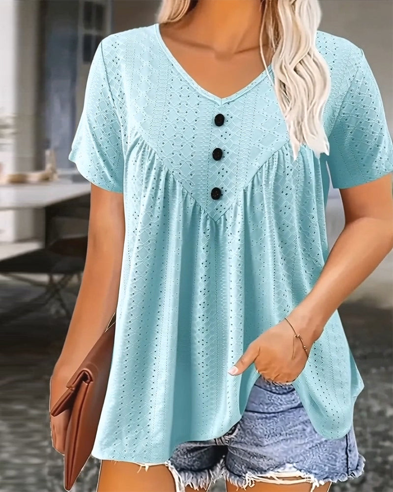 T-Shirt Casual Wycięty Dekolt W Szyję Krótki Rękaw