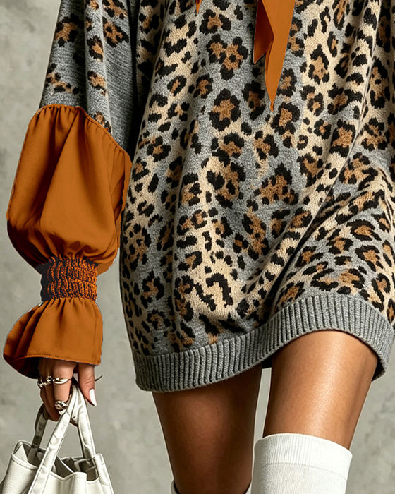 Sukienka Sweter Lampart Patchwork Swobodny