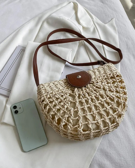 Torba Boho Półokrągły Kształt Ażurowy Słoma