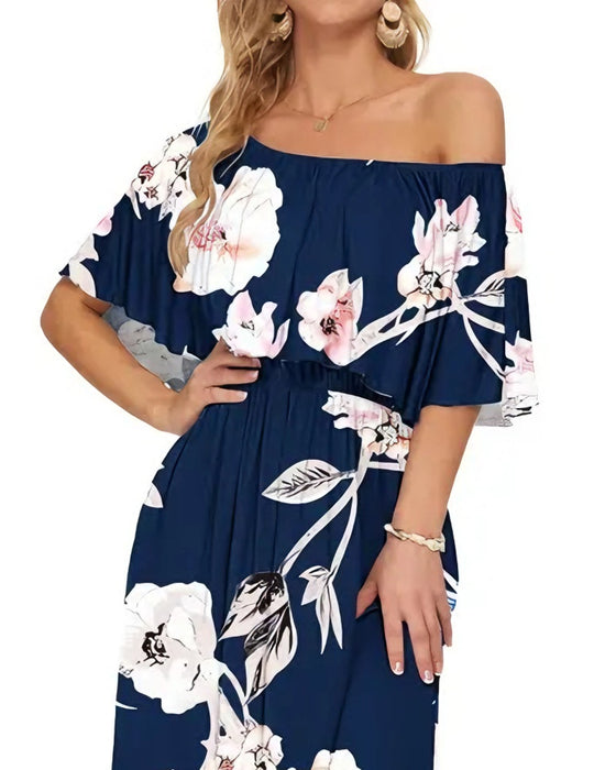 Sukienka Elegancka Farbowanie Atramentowe Kwiatowa Maxi