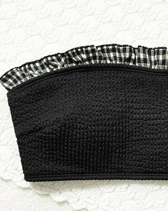 Bikini Krata Ruffle Bez Ramiączek
