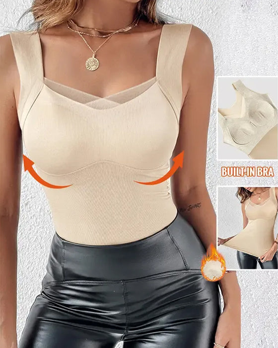 Tank Top Kwadratowa Szyja Gładki Wbudowany Biustonosz